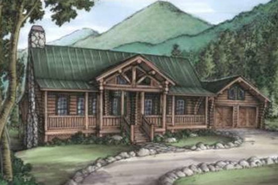 Exterior - Front Elevation for Log House Plan #115-156 - 3 bed, 2 bath