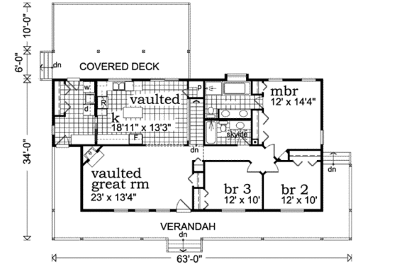Floor Plan - Main Floor for Farmhouse House Plan #47-647 - 3 bed, 2 bath
