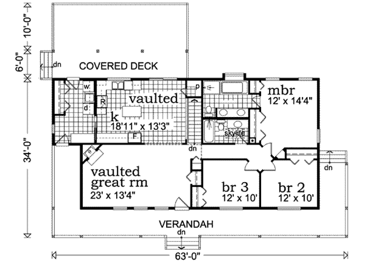 Home Plan - Floor Plan - Main Floor for Farmhouse House Plan #47-647 - 3 bed, 2 bath