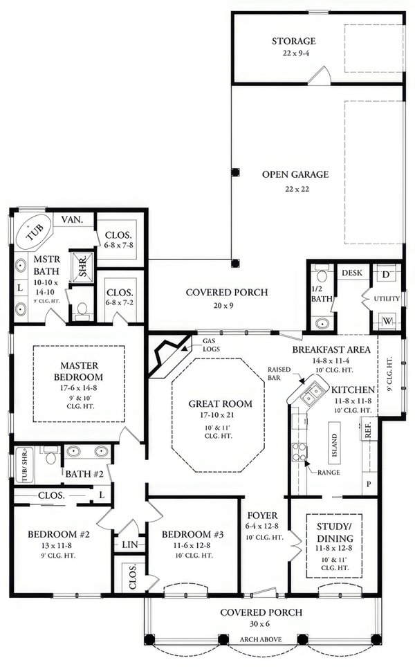 House Blueprint - Southern Floor Plan - Main Floor Plan #21-583