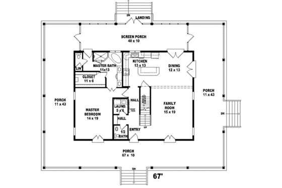 Floor Plan - Main Floor for Farmhouse House Plan #81-736 - 3 bed, 2.5 bath