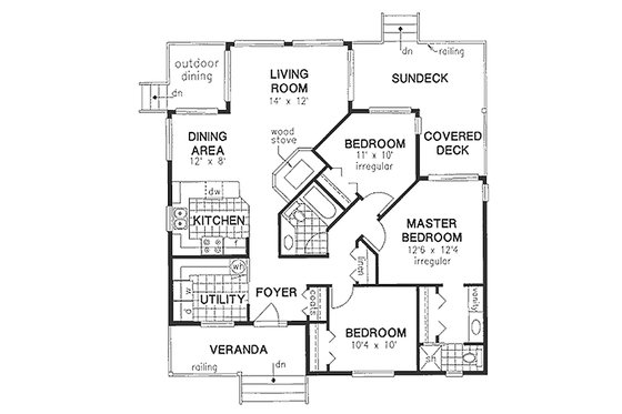 Floor Plan - Main Floor for Traditional House Plan #18-175 - 3 bed, 2 bath