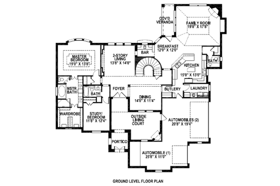 Floor Plan - Main Floor for European House Plan #141-214 - 4 bed, 3.5 bath
