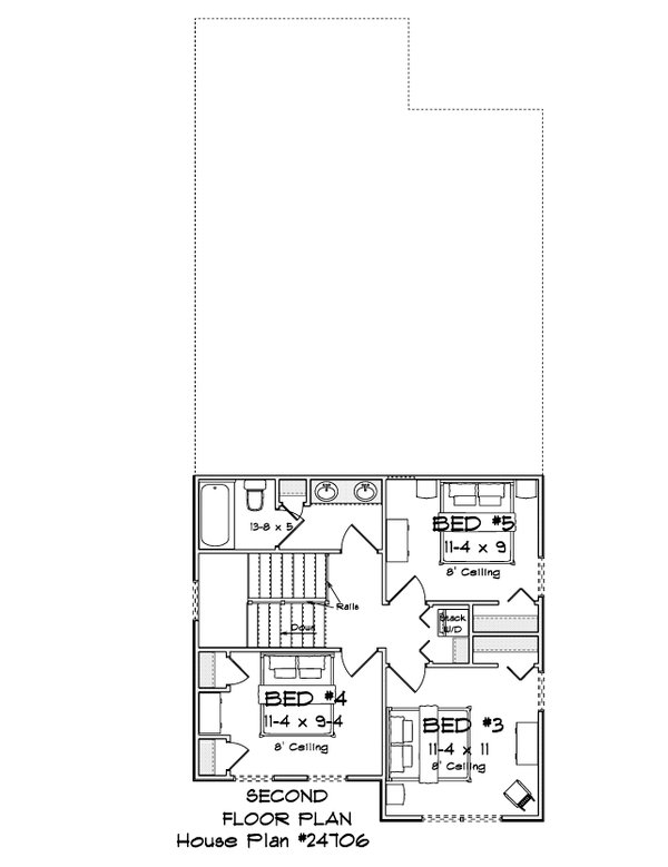 House Blueprint - Floor Plan - Upper Floor for Cottage House Plan #513-2498 - 5 bed, 3 bath