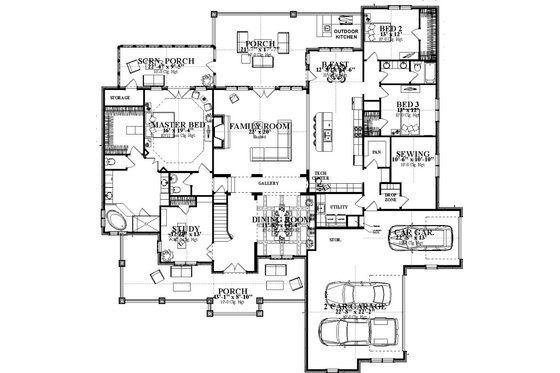 Floor Plan - Main Floor for Craftsman House Plan #63-392 - 5 bed, 3 bath