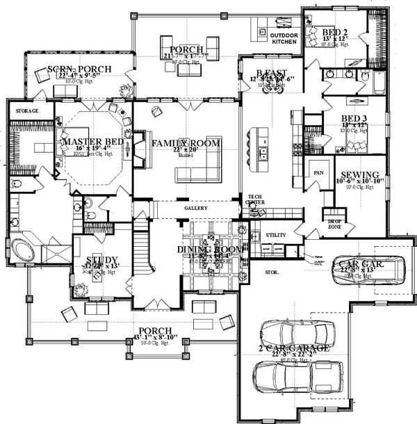Craftsman Floor Plan - Main Floor Plan #63-392
