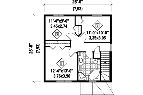 Floor Plan - Upper Floor for Traditional House Plan #25-4414 - 3 bed, 1 bath