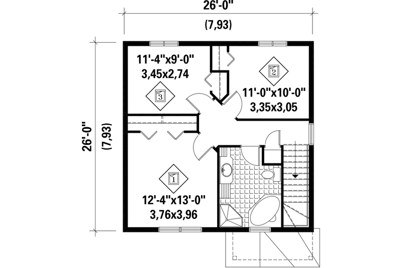 Architectural House Design - Floor Plan - Upper Floor for Traditional House Plan #25-4414 - 3 bed, 1 bath