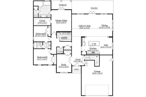 Floor Plan - Main Floor for Ranch House Plan #1071-16 - 3 bed, 3.5 bath
