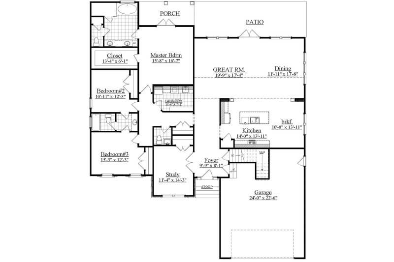 Architectural House Design - Floor Plan - Main Floor for Ranch House Plan #1071-16 - 3 bed, 3.5 bath