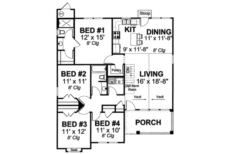 Dream House Plan - Floor Plan - Main Floor 1 for Traditional House Plan #20-1883 - 4 bed, 2 bath