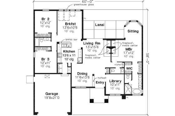 Floor Plan - Main Floor for Mediterranean House Plan #320-463 - 3 bed, 2.5 bath