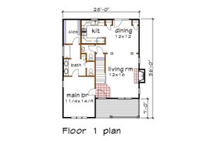 Floor Plan - Main Floor for Farmhouse House Plan #79-299 - 4 bed, 2.5 bath