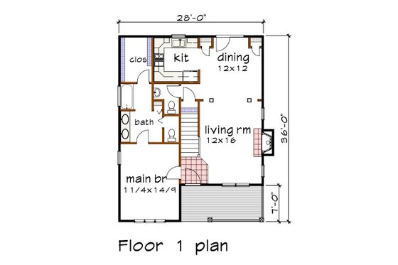 Floor Plan - Main Floor for Farmhouse House Plan #79-299 - 4 bed, 2.5 bath