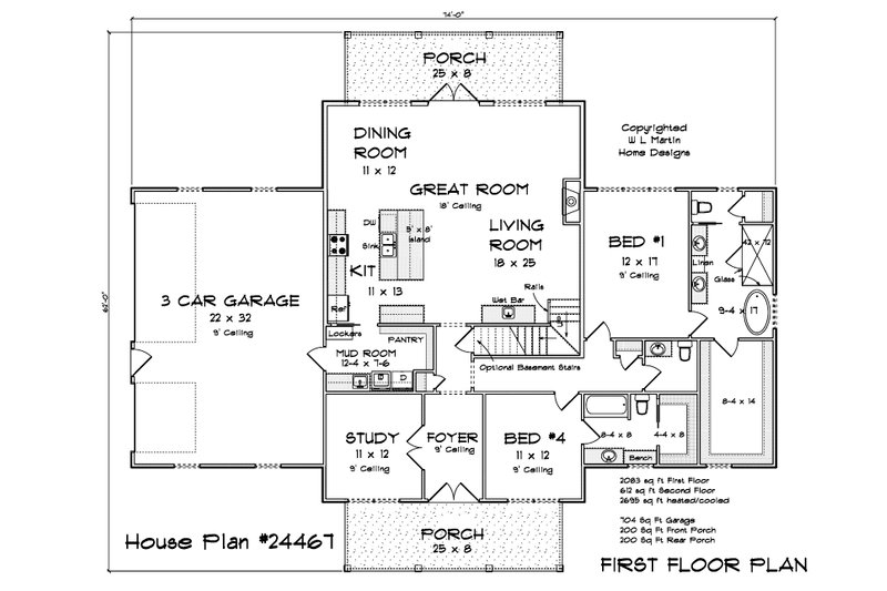 House Design - Floor Plan - Main Floor for Farmhouse House Plan #513-2260 - 4 bed, 3.5 bath