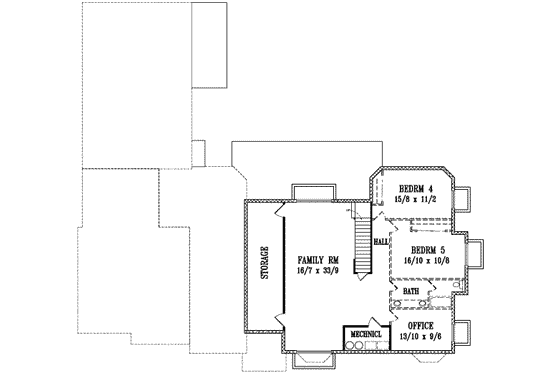 Floor Plan - Lower Floor for Mediterranean House Plan #1-1109 - 5 bed, 3.5 bath