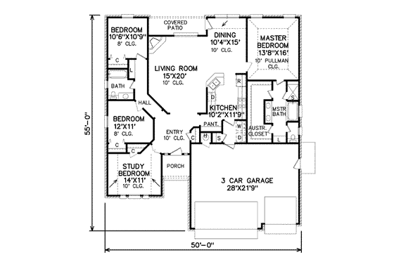 Floor Plan - Main Floor for Traditional House Plan #65-391 - 3 bed, 2 bath