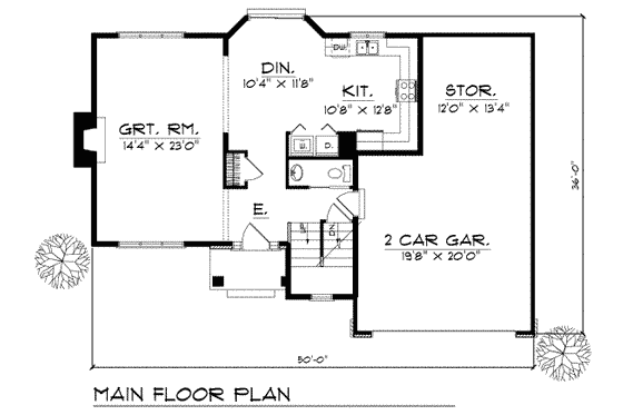 Floor Plan - Main Floor for Traditional House Plan #70-169 - 3 bed, 2.5 bath