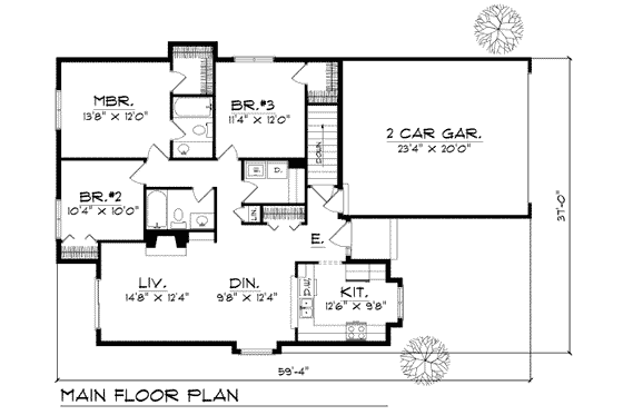 Floor Plan - Main Floor for Traditional House Plan #70-111 - 3 bed, 2 bath