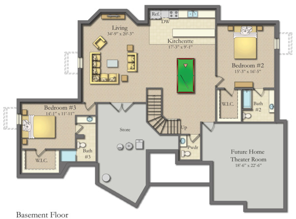 Craftsman Floor Plan - Lower Floor Plan #1057-17