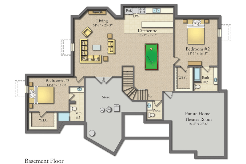Home Plan - Floor Plan - Lower Floor for Craftsman House Plan #1057-17 - 3 bed, 3.5 bath
