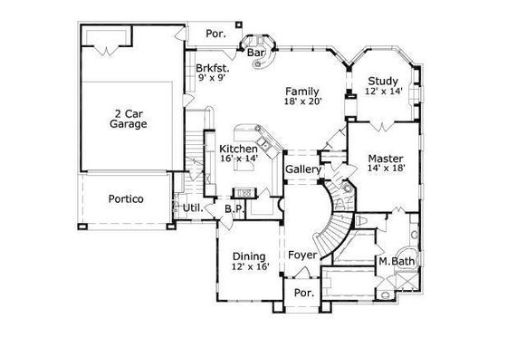 Floor Plan - Main Floor for European House Plan #411-235 - 4 bed, 3 bath