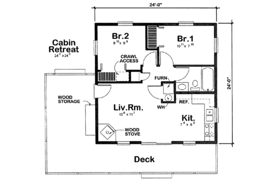 Floor Plan - Main Floor for Ranch House Plan #312-755 - 2 bed, 1 bath