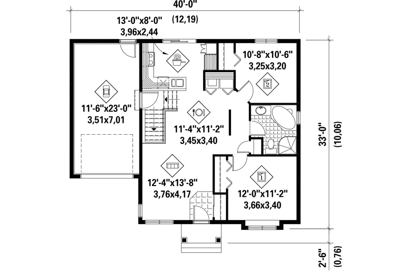 Dream House Plan - Floor Plan - Main Floor for Traditional House Plan #25-4321 - 2 bed, 1 bath