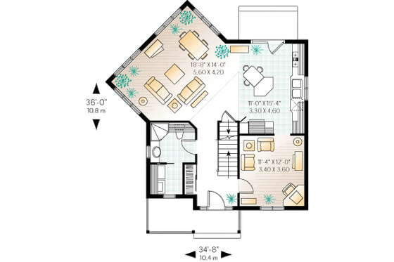 Floor Plan - Main Floor for Traditional House Plan #23-265 - 3 bed, 2 bath