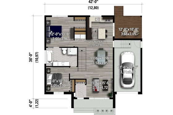 Floor Plan - Main Floor for Contemporary House Plan #25-4902 - 2 bed, 1 bath