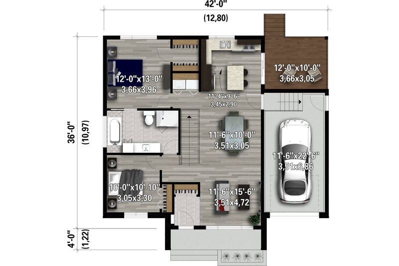 Dream House Plan - Floor Plan - Main Floor for Contemporary House Plan #25-4902 - 2 bed, 1 bath