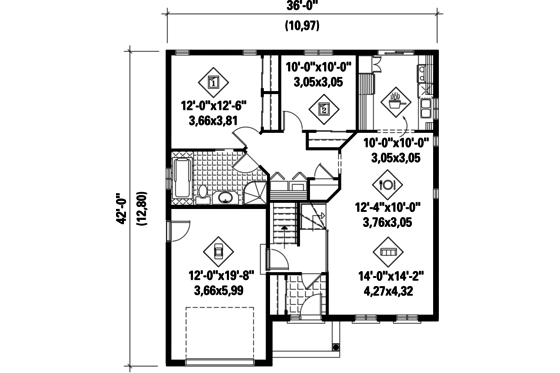 Floor Plan - Main Floor for Traditional House Plan #25-4362 - 2 bed, 1 bath