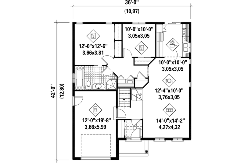 Dream House Plan - Floor Plan - Main Floor for Traditional House Plan #25-4362 - 2 bed, 1 bath
