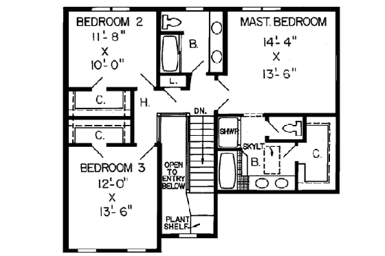 Floor Plan - Upper Floor for Traditional House Plan #312-265 - 3 bed, 2.5 bath