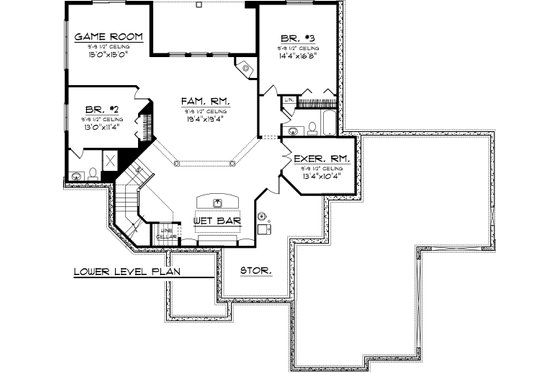 Floor Plan - Lower Floor for Ranch House Plan #70-1067 - 3 bed, 3.5 bath