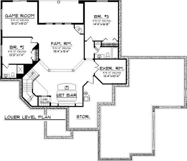 Ranch Floor Plan - Lower Floor Plan #70-1067