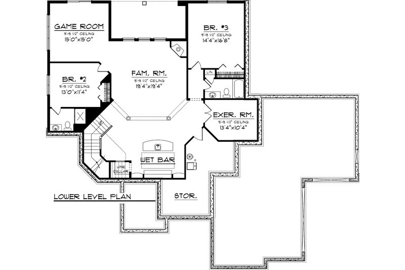 Home Plan - Floor Plan - Lower Floor for Ranch House Plan #70-1067 - 3 bed, 3.5 bath
