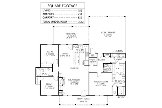 Floor Plan - Main Floor for Farmhouse House Plan #1074-80 - 3 bed, 2.5 bath