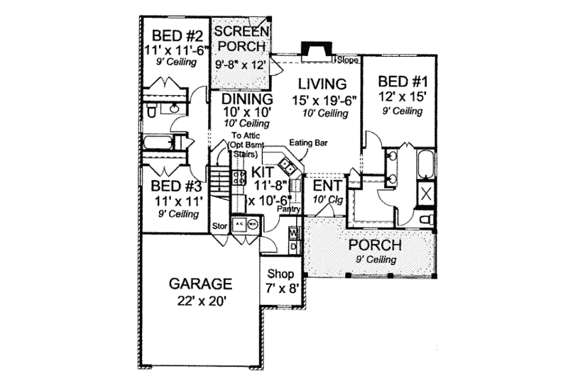 Home Plan - Floor Plan - Main Floor for Traditional House Plan #20-1673 - 3 bed, 2 bath