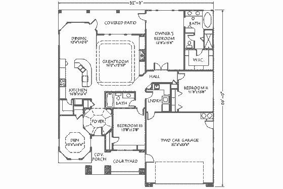 Floor Plan - Main Floor for Adobe / Southwestern House Plan #24-191 - 3 bed, 2 bath