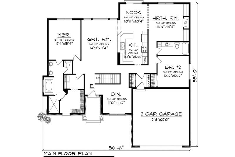 Home Plan - Floor Plan - Main Floor for Ranch House Plan #70-1115 - 2 bed, 2 bath