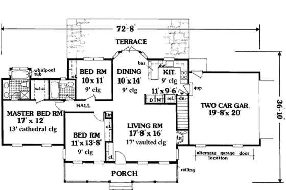 Floor Plan - Main Floor for Traditional House Plan #3-111 - 3 bed, 2 bath