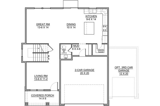 Floor Plan - Main Floor for Traditional House Plan #1073-9 - 4 bed, 3.5 bath