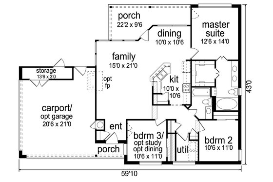 Floor Plan - Main Floor for Contemporary House Plan #84-514 - 3 bed, 2 bath
