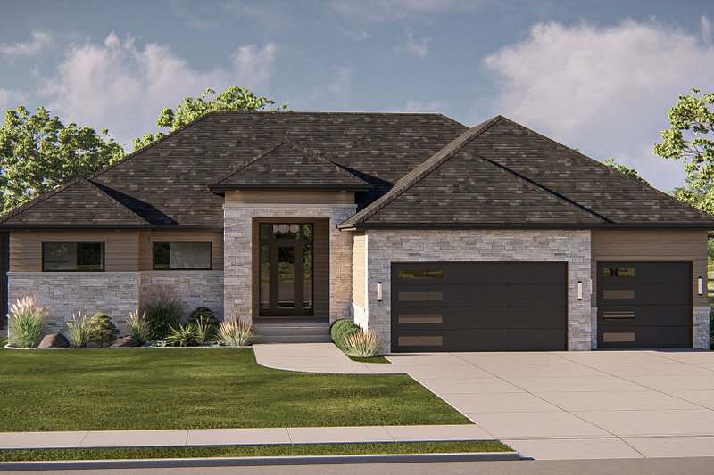 Architectural House Design - Prairie Exterior - Front Elevation Plan #455-335