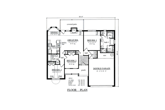 Floor Plan - Main Floor for Country House Plan #42-353 - 3 bed, 2 bath