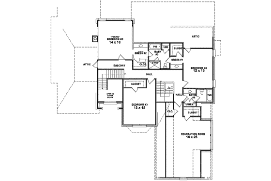 Floor Plan - Upper Floor for European House Plan #81-636 - 3 bed, 4 bath