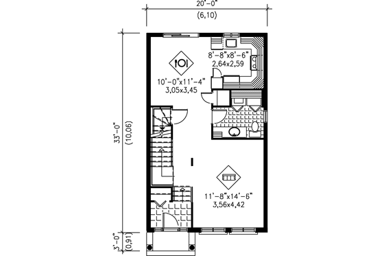 Floor Plan - Main Floor for European House Plan #25-2034 - 3 bed, 1.5 bath