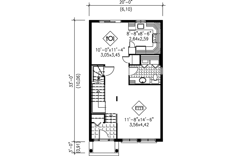 Dream House Plan - Floor Plan - Main Floor for European House Plan #25-2034 - 3 bed, 1.5 bath