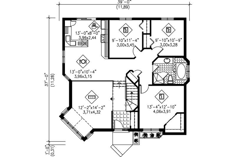 House Blueprint - Floor Plan - Main Floor House Plan #25-1204 - 3 bed, 1 bath